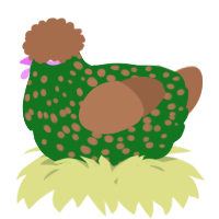 A leaf and brown chicken with a speckle pattern