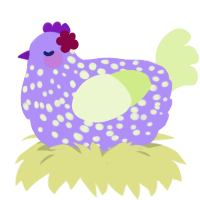 Darcy, a lilac and apple chicken with a speckle pattern