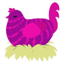 A plum and fuchsia chicken with a bar pattern