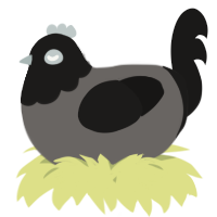 A grey and sable chicken with a head pattern