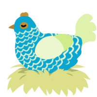 A cerulean and apple chicken with a lace pattern
