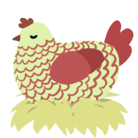 A apple and red chicken with a lace pattern