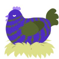 A indigo and olive chicken with a bar pattern