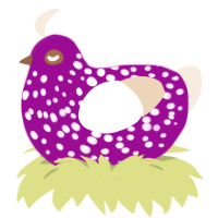 Ow, a plum and cream chicken with a speckle pattern