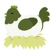 A white and olive chicken with a head pattern