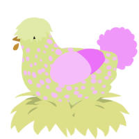 A lemon and lavender chicken with a speckle pattern
