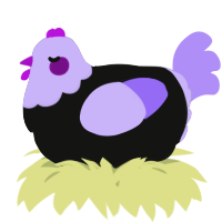 A black and lilac chicken with a head pattern