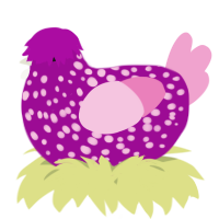 A plum and pink chicken with a speckle pattern