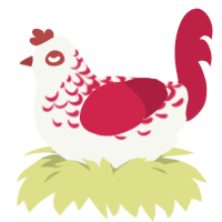 Serval, a white and crimson chicken with a half-lace pattern