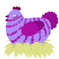 A lilac and plum chicken with a bar pattern