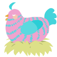 A pink and aqua chicken with a bar pattern