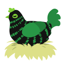 A black and viridian chicken with a bar pattern