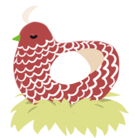 A red and cream chicken with a lace pattern