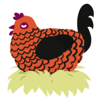 A vermilion and black chicken with a lace pattern