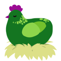 A leaf and grass chicken with a neck-speckle pattern