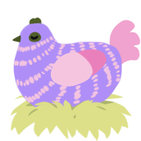 A lilac and pink chicken with a bar pattern