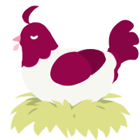 A white and maroon chicken with a head pattern
