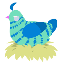 A mint and sapphire chicken with a bar pattern