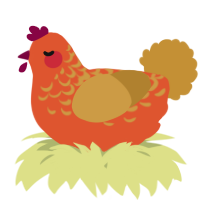 A vermilion and gold chicken with a half-lace pattern