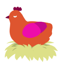 A vermilion and fuchsia chicken
