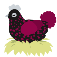 A sable and maroon chicken with a speckle pattern