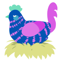 A ultramarine and orchid chicken with a bar pattern