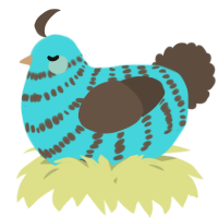 A aqua and bark chicken with a bar pattern