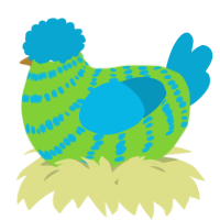 A grass and cerulean chicken with a bar pattern