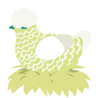 A lemon and white chicken with a lace pattern