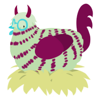 A gluppy and wine chicken with a bar pattern