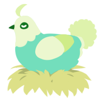 A mint and apple chicken with a head pattern