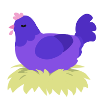 rroz, a blurple and indigo chicken with a head pattern