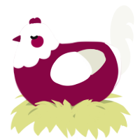 A maroon and white chicken with a head pattern