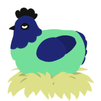 A spring and navy chicken with a head pattern