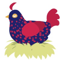 A navy and crimson chicken with a speckle pattern