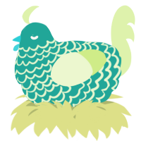 A turquoise and apple chicken with a lace pattern