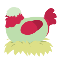 Appy, a gluppy and crimson chicken with a head pattern