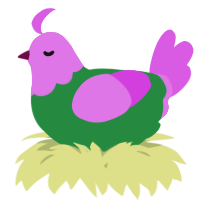 A viridian and orchid chicken with a head pattern