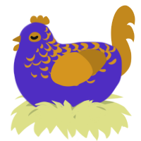 A indigo and ochre chicken with a half-lace pattern