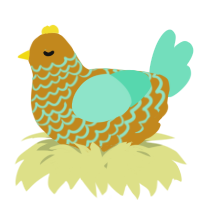 A ochre and mint chicken with a lace pattern