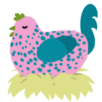 A pink and sea chicken with a speckle pattern