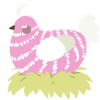 A pink and white chicken with a bar pattern