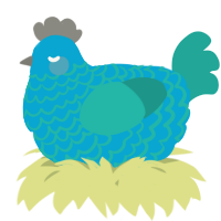 A cerulean and turquoise chicken with a lace pattern