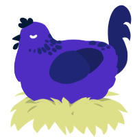 A indigo and navy chicken with a neck-speckle pattern