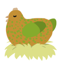 A gold and chartreuse chicken with a speckle pattern