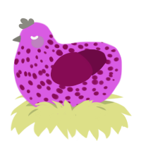 A orchid and wine chicken with a speckle pattern