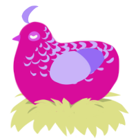 A fuchsia and lilac chicken with a half-lace pattern