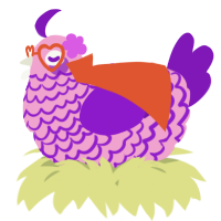 A pink and violet chicken with a lace pattern