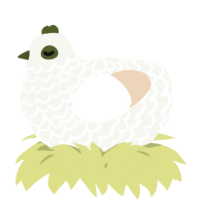 A white and cream chicken with a lace pattern