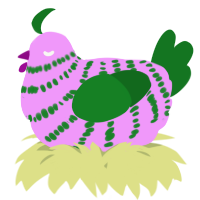 A lavender and leaf chicken with a bar pattern